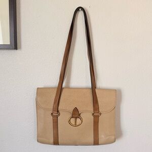 Christian Dior Vintage Tan Leather Double Handle Shoulder Bag with Gold CD Logo
